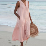 Maria | Elegáns, gombos, V-nyakú nyári ruha