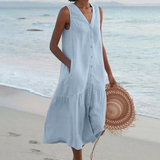 Maria | Elegáns, gombos, V-nyakú nyári ruha