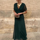 Elegáns, V-nyakú, fantázia partymaxi ruha
