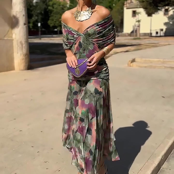 Louise | Elegáns Maxi Ünnepi Ruha V-alakú Kivágással