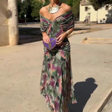 Elegáns, V-nyakú, fantázia partymaxi ruha