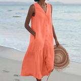 Maria | Elegáns, gombos, V-nyakú nyári ruha