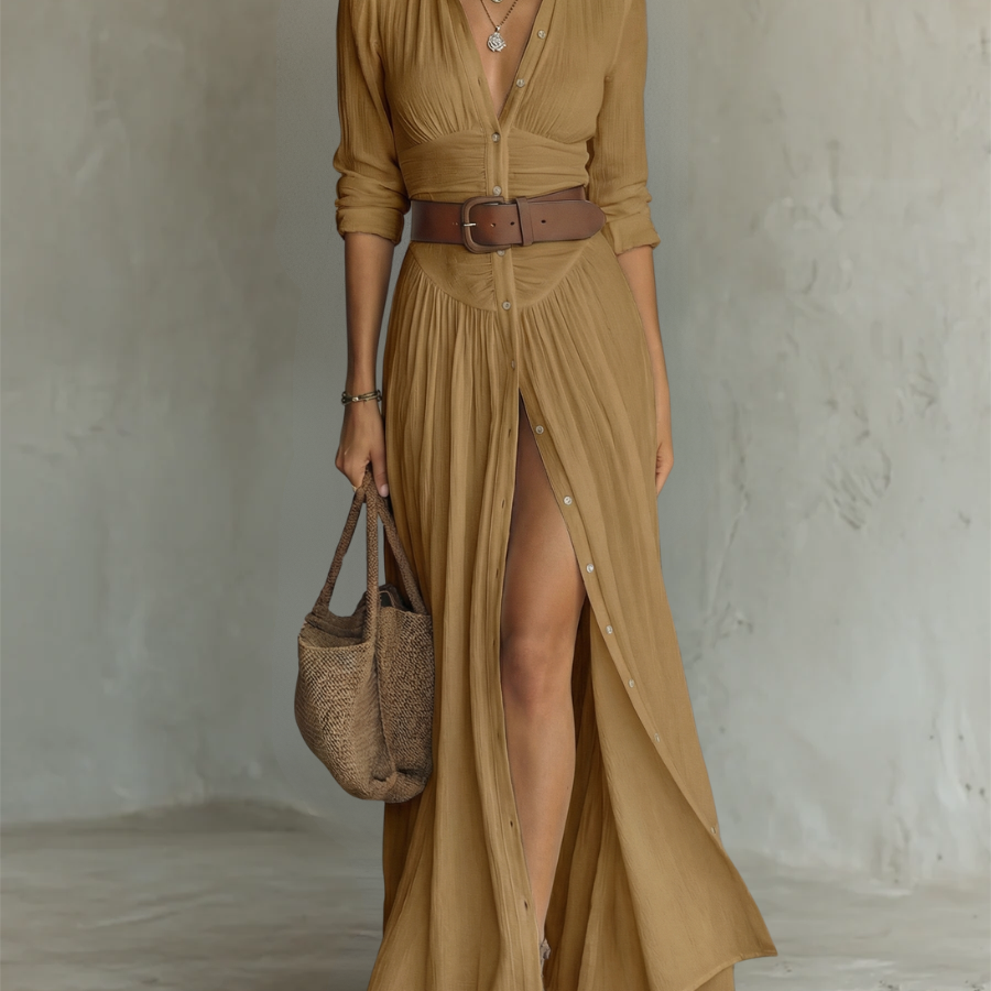 Sarolta – len maxi ruha rever gallérral