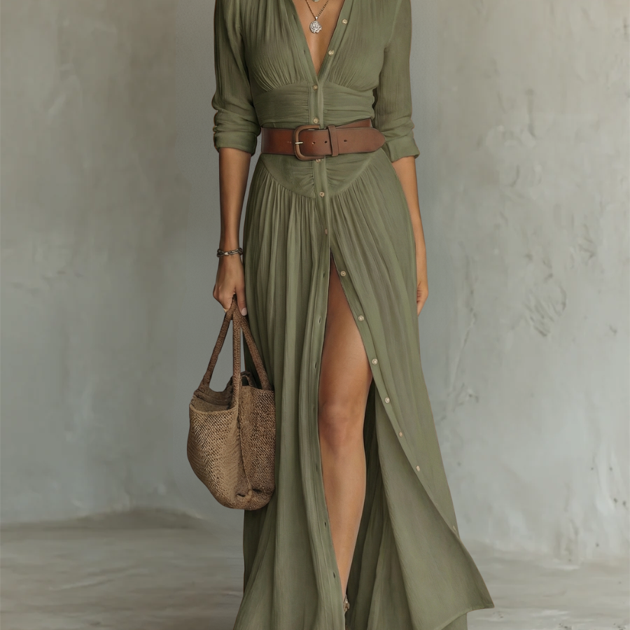 Sarolta – len maxi ruha rever gallérral