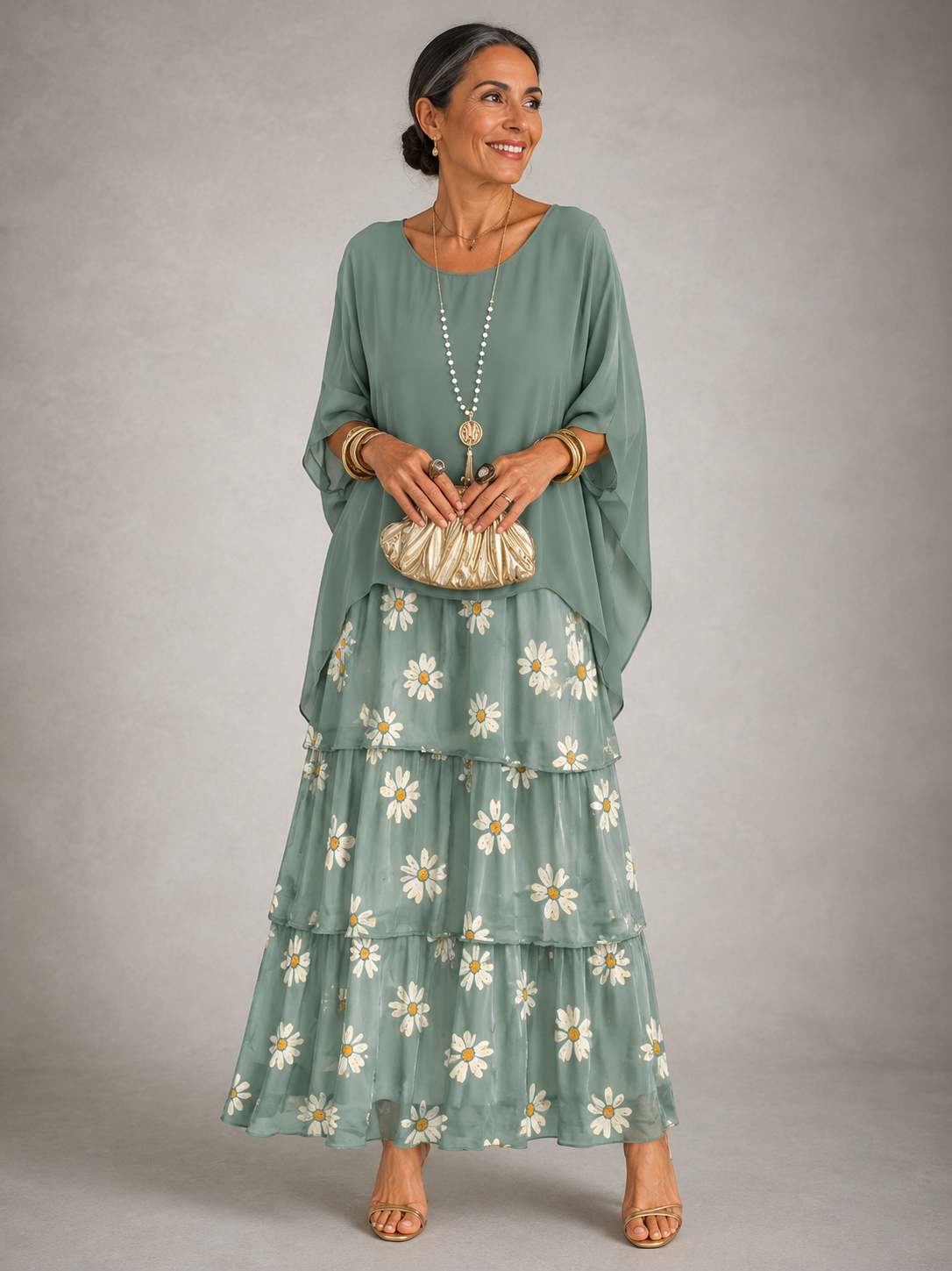 Júlia – elegáns lenge maxi ruha – Fakózöld