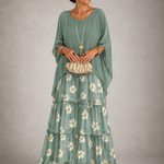 Júlia – elegáns lenge maxi ruha – Fakózöld