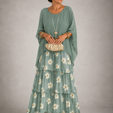 Júlia – elegáns lenge maxi ruha – Fakózöld