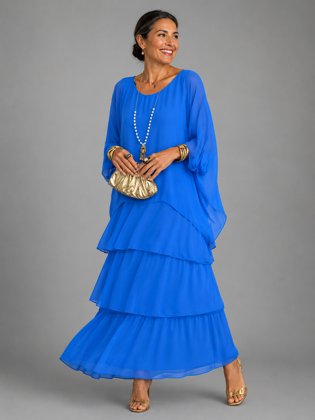 Júlia – elegáns lenge maxi ruha – Kék