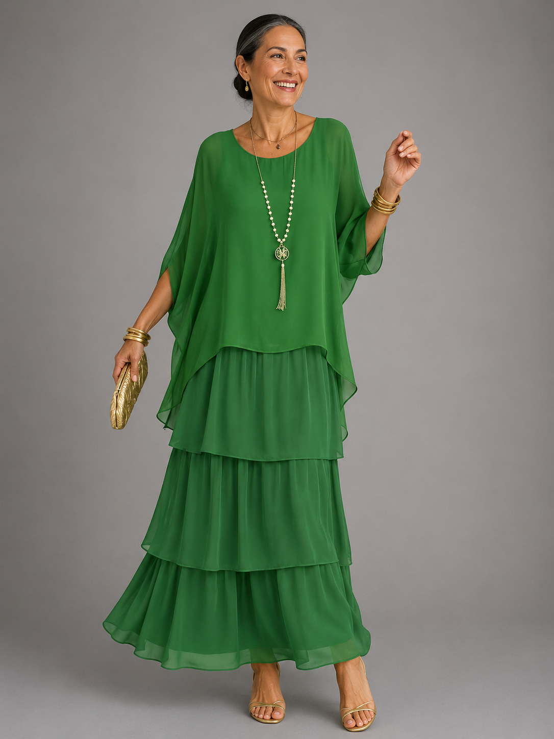 Júlia – elegáns lenge maxi ruha – Világoszöld