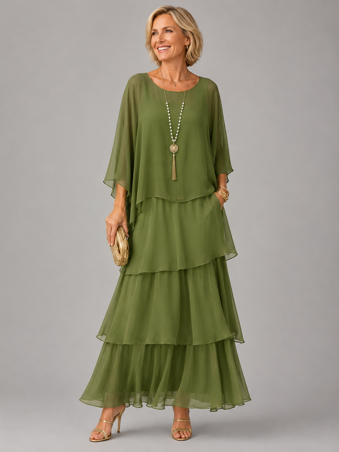 Júlia – elegáns lenge maxi ruha – Sötétzöld