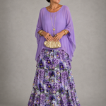 Júlia – elegáns lenge maxi ruha – Virágmintás lila