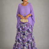 Júlia – elegáns lenge maxi ruha – Virágmintás lila