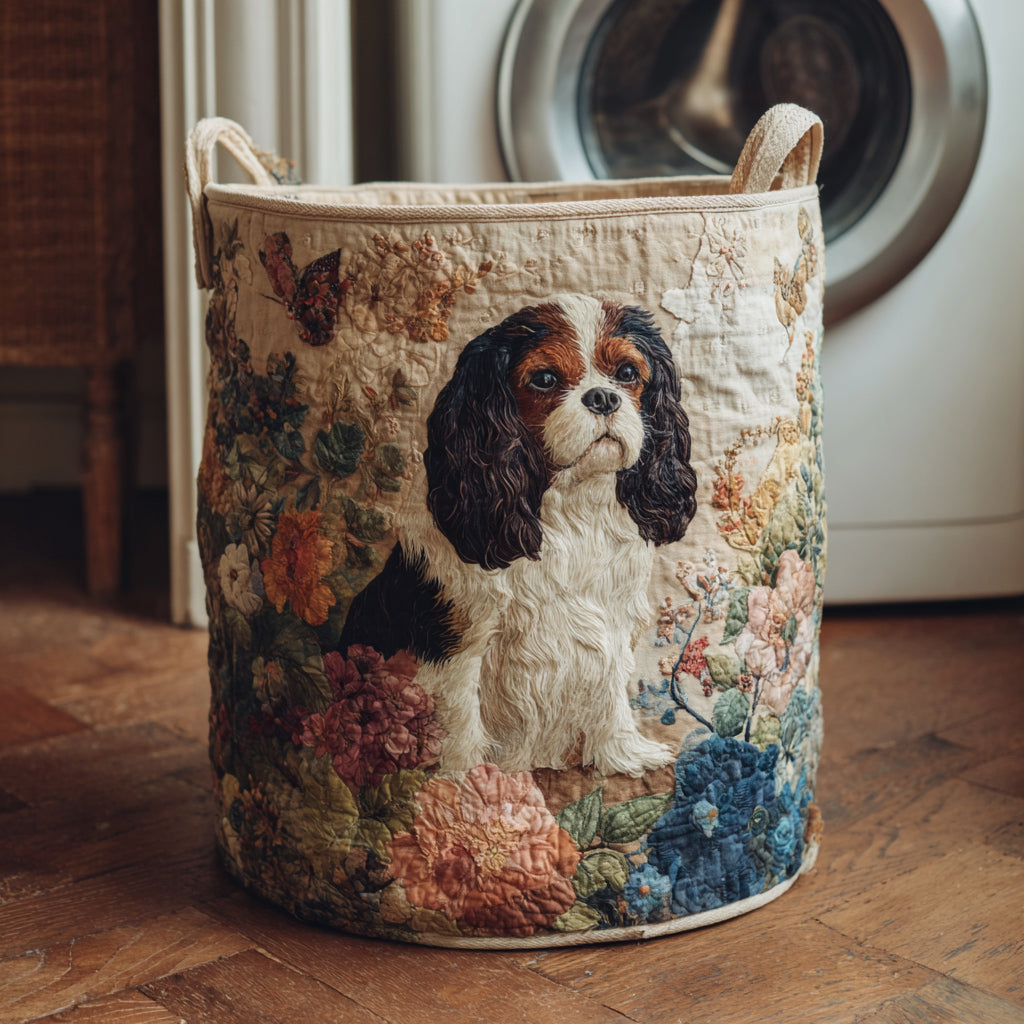 Steppelt szennyeskosár – Cavalier King Charles és virágok