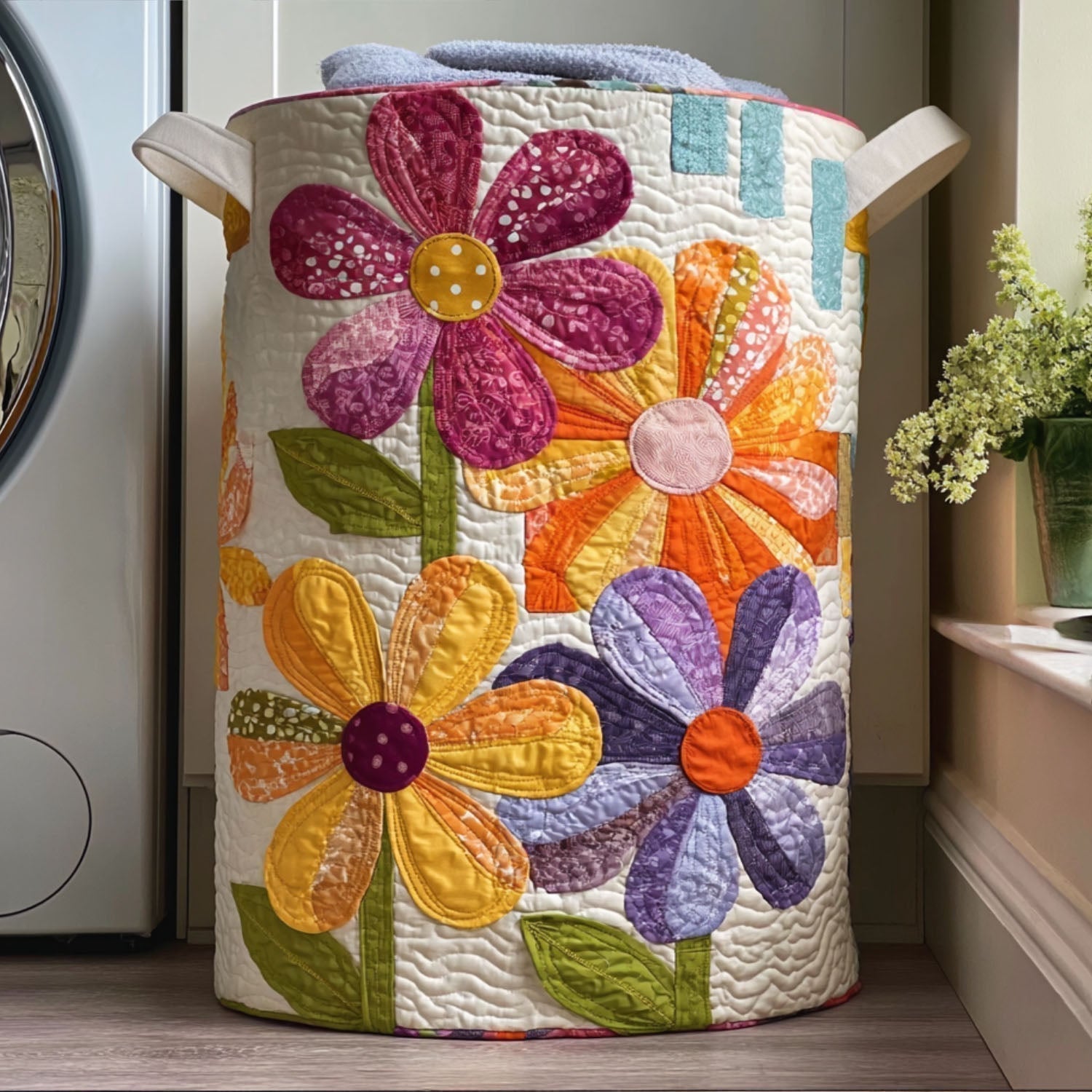 Steppelt szennyeskosár – Virágok patchwork